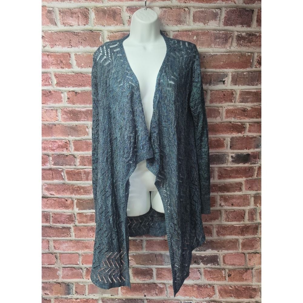 Women's ONE WORLD Open Front‎ Lace Knit Waterfall Cardigan Size Medium